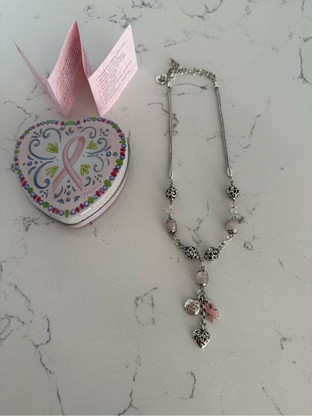 Vintage Brighton Power of Pink Breast Cancer Pendant Necklace Tin Box Mint NEW